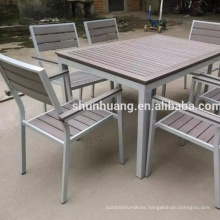 Outdoor plastic wood furniture 8pcs chairs and table aluminum dining sets